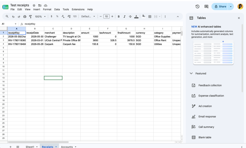 Receipt log in Google Sheets