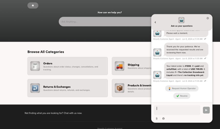 Customer chat checking order status
